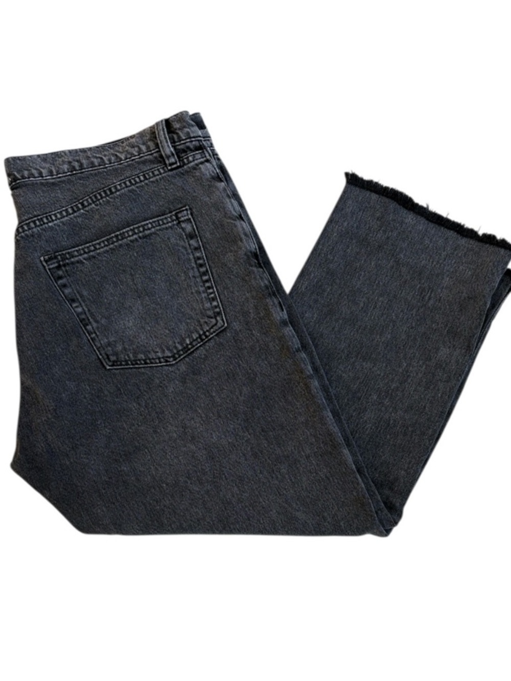EUC FRAME The Slouch Cropped Button Fly Frayed Hem Jeans Black Size 30